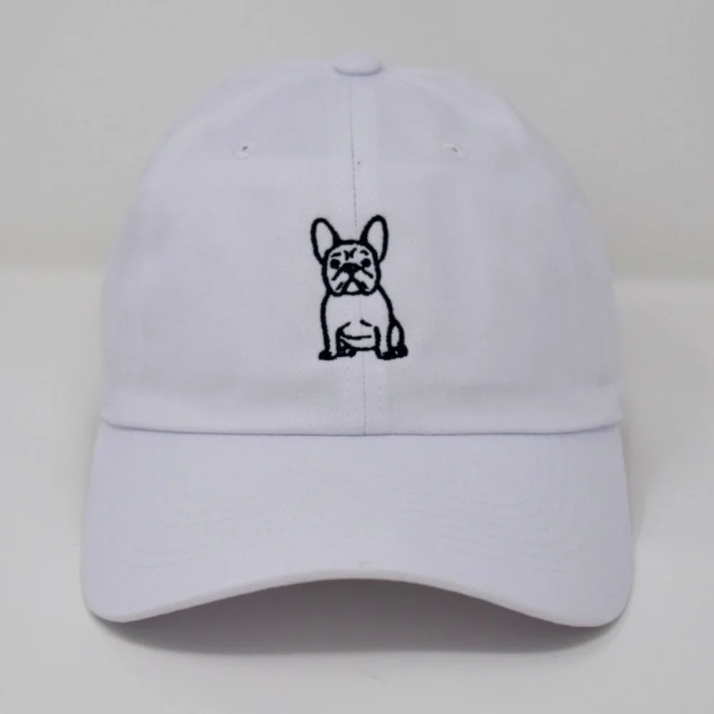 WHITE - I Love Frenchies Dog Embroidered 6 Panel Adjustable Baseball Dad Hat